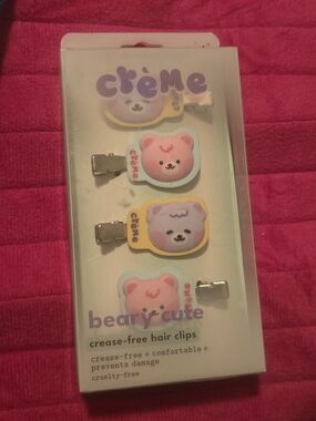 Crème Beary Cute Kids Crease-Free Hair Clips - Pink, Purple, Yellow